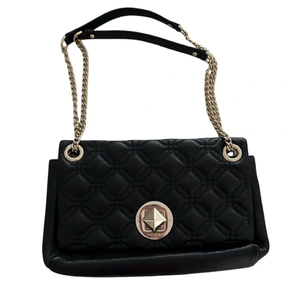 Kate Spade Black NWOT Quilted Leather Bag with Gold Turnlock and Pink
